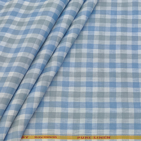 Shirt Fabric Raymond Pure Linen Gingham Check Colour Light Blue N White