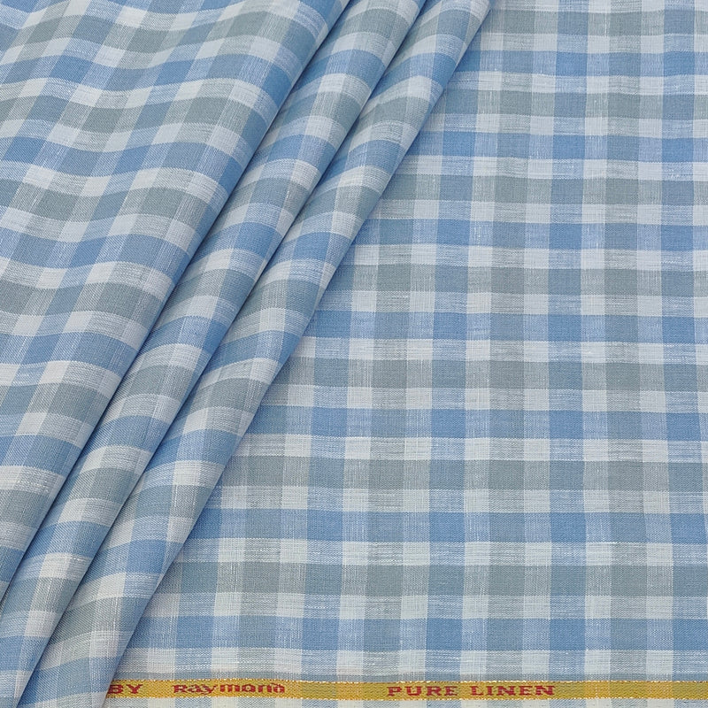 Shirt Fabric Raymond Pure Linen Gingham Check Colour Light Blue N White