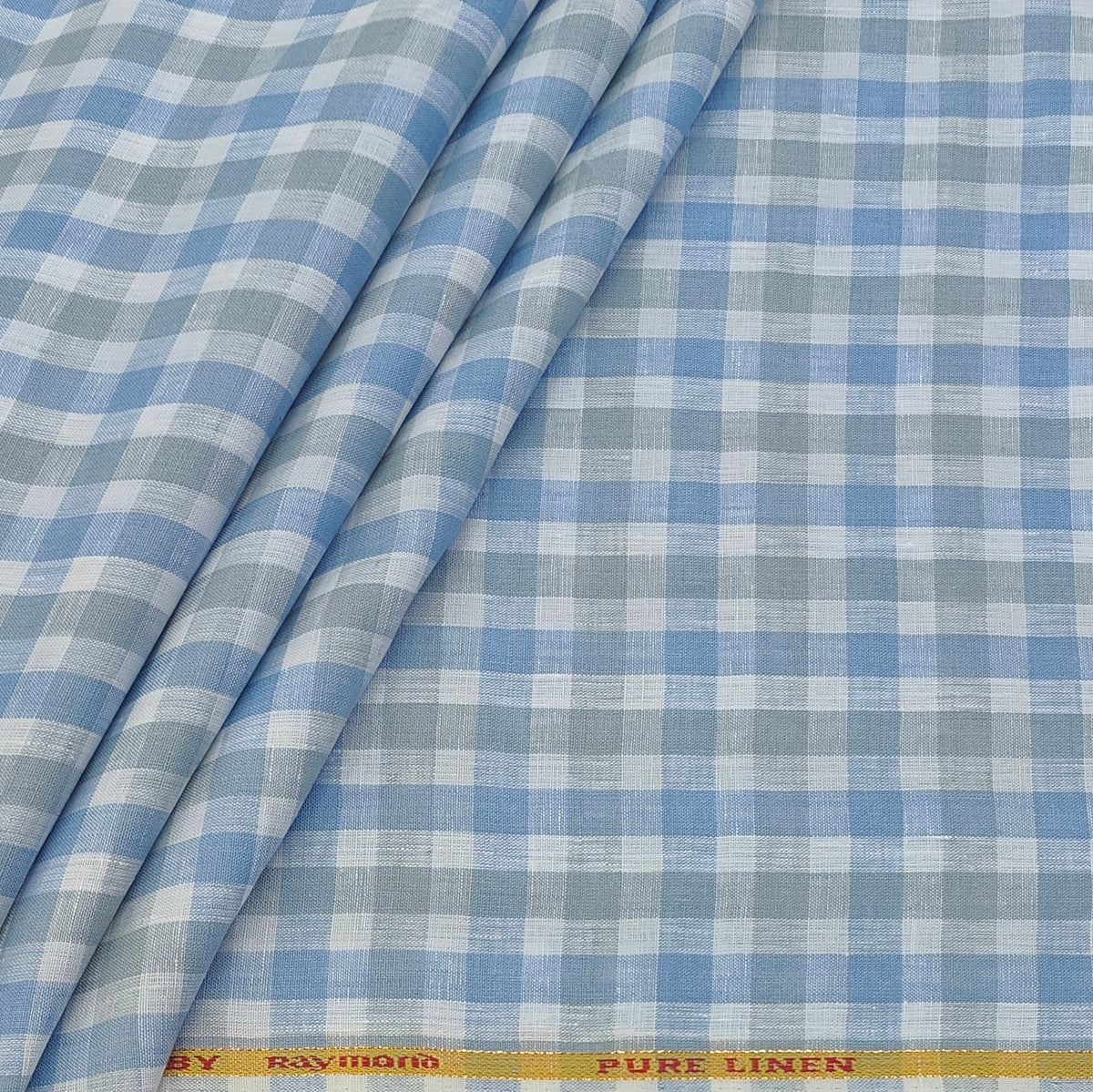 Shirt Fabric Raymond Pure Linen Gingham Check Colour Light Blue N White