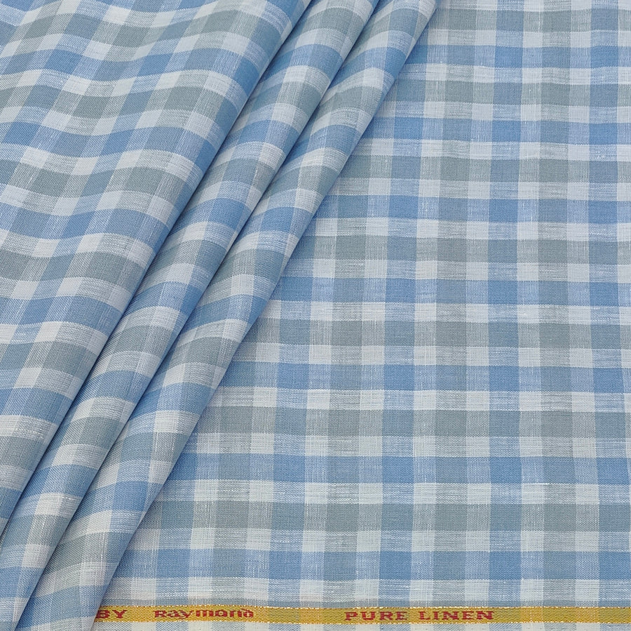 Shirt Fabric Raymond Pure Linen Gingham Check Colour Light Blue N White