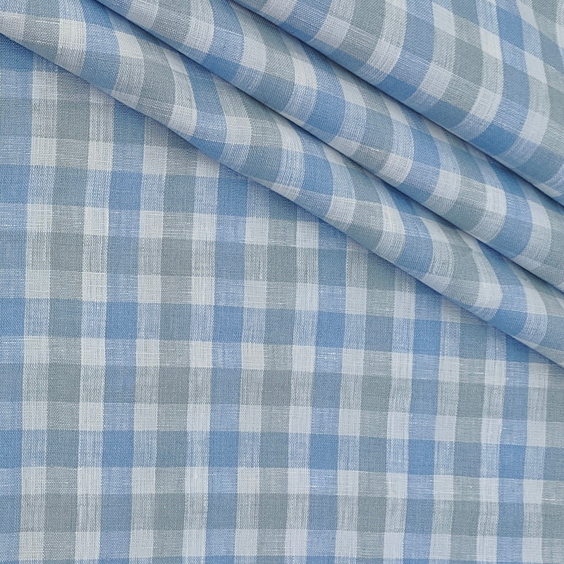Shirt Fabric Raymond Pure Linen Gingham Check Colour Light Blue N White