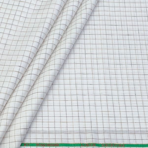 Shirt Fabric Raymond Linen Cotton Windowpane Check Colour Brown N White