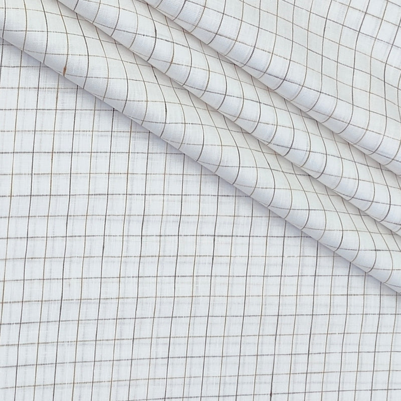 Shirt Fabric Raymond Linen Cotton Windowpane Check Colour Brown N White