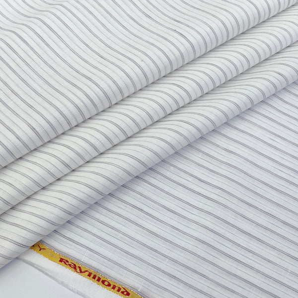 Shirt Fabric Raymond Linen Cotton Vertical Stripes Colour Grey N White