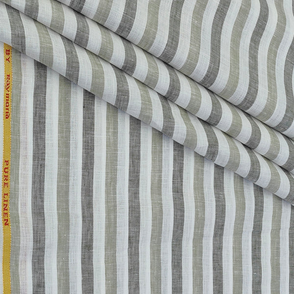 Shirt Fabric Raymond Pure Linen Awning Stripes Colour Dull Green N Off White