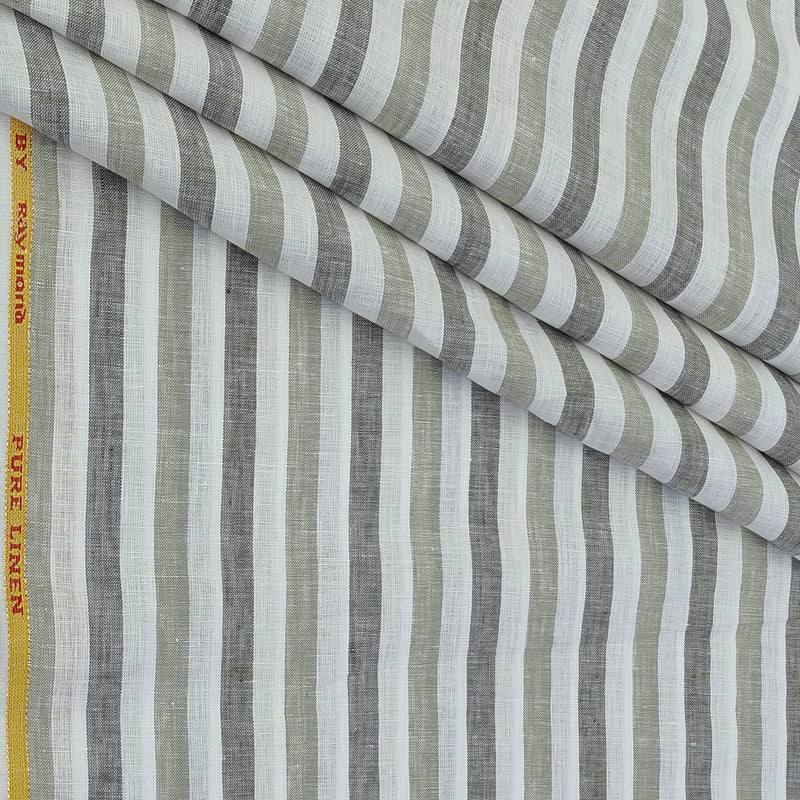 Shirt Fabric Raymond Pure Linen Awning Stripes Colour Dull Green N Off White