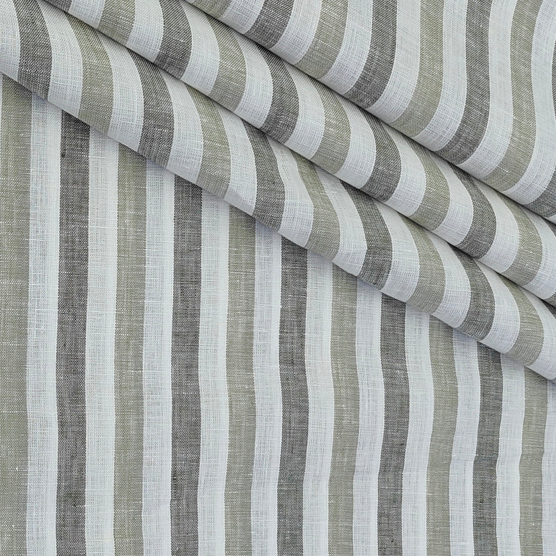 Shirt Fabric Raymond Pure Linen Awning Stripes Colour Dull Green N Off White