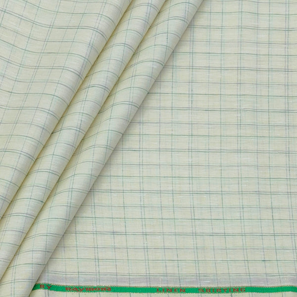 Shirt Fabric Raymond Linen Cotton Windowpane Check Colour Pastel Cream