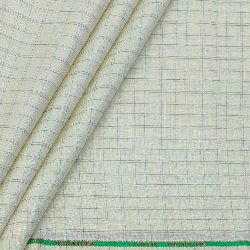 Shirt Fabric Raymond Linen Cotton Windowpane Check Colour Pastel Cream