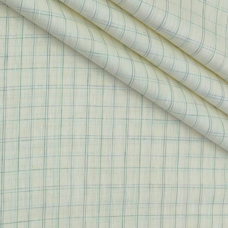 Shirt Fabric Raymond Linen Cotton Windowpane Check Colour Pastel Cream