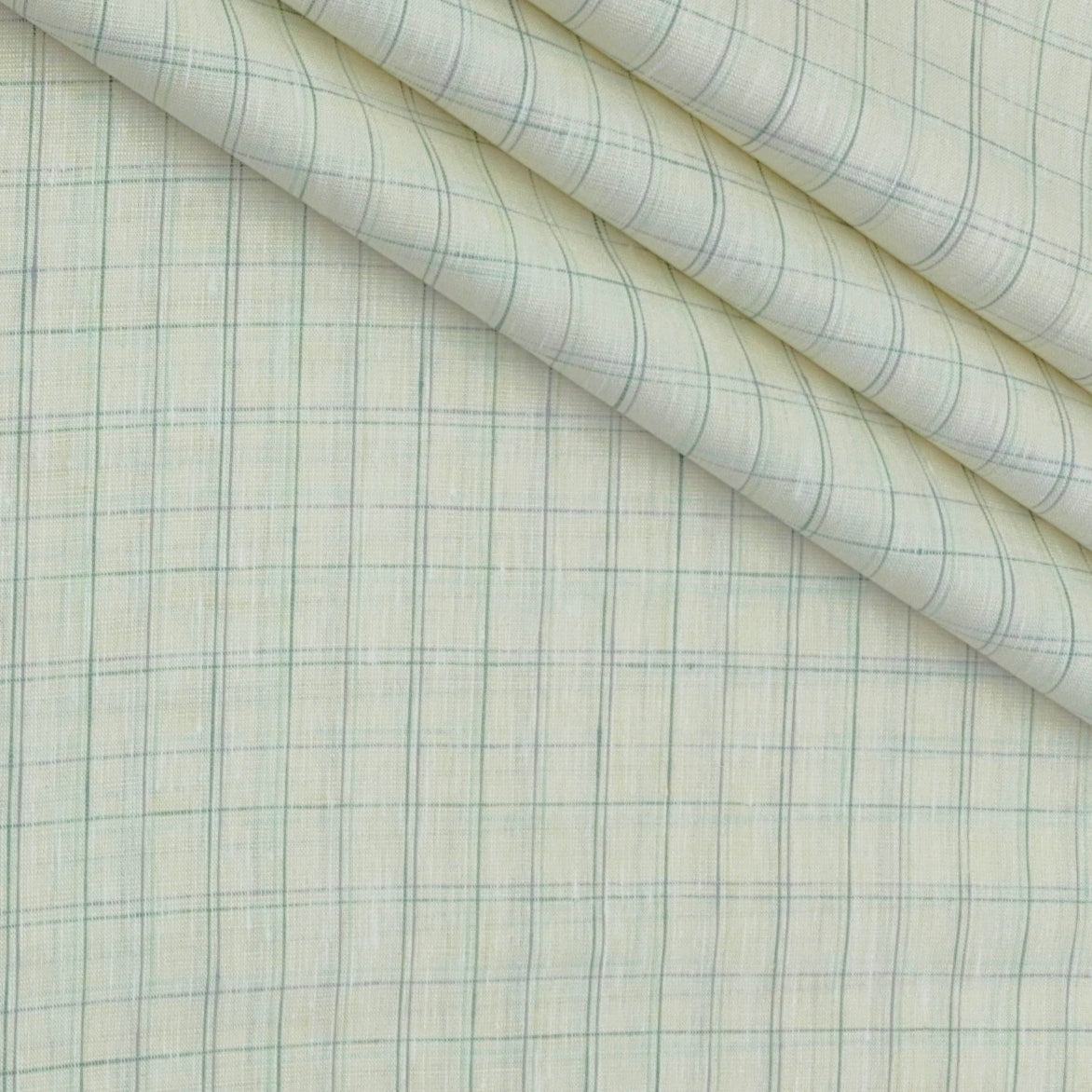 Shirt Fabric Raymond Linen Cotton Windowpane Check Colour Pastel Cream