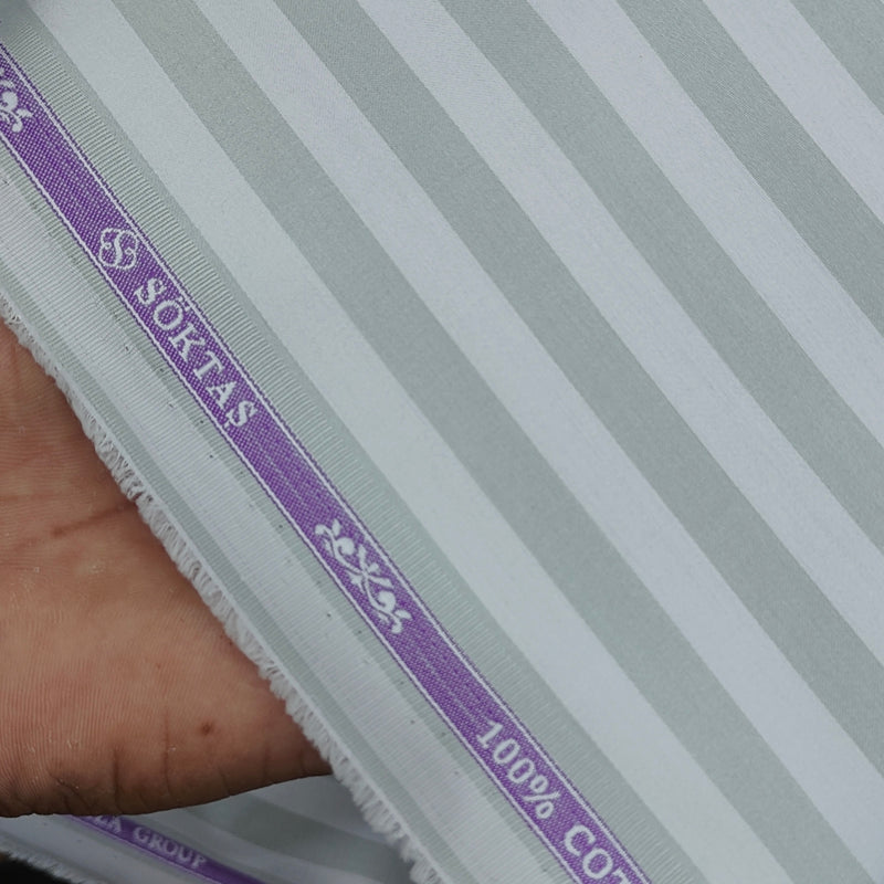 Shirt Fabric Soktas Finest 80s Giza Cotton Awning Stripes Colour Dull Green N White