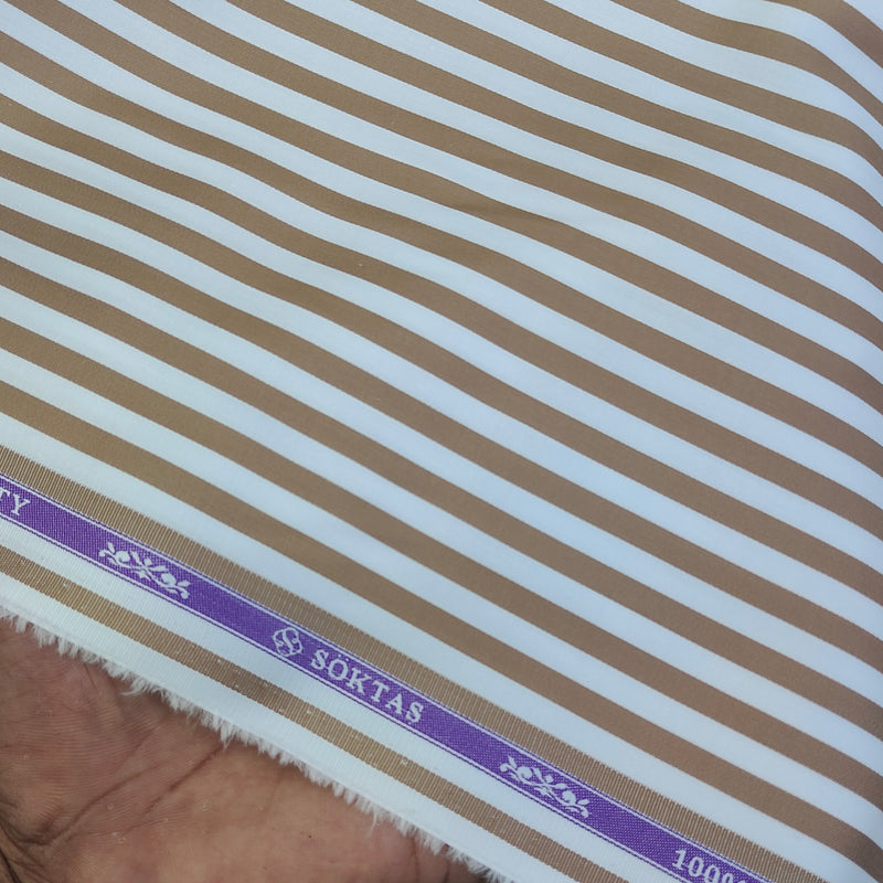 Shirt Fabric Soktas Finest 80s Giza Cotton Bengal Stripe Colour Peanut Brown N White