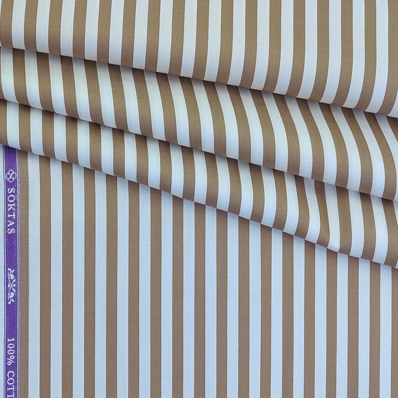 Shirt Fabric Soktas Finest 80s Giza Cotton Bengal Stripe Colour Peanut Brown N White