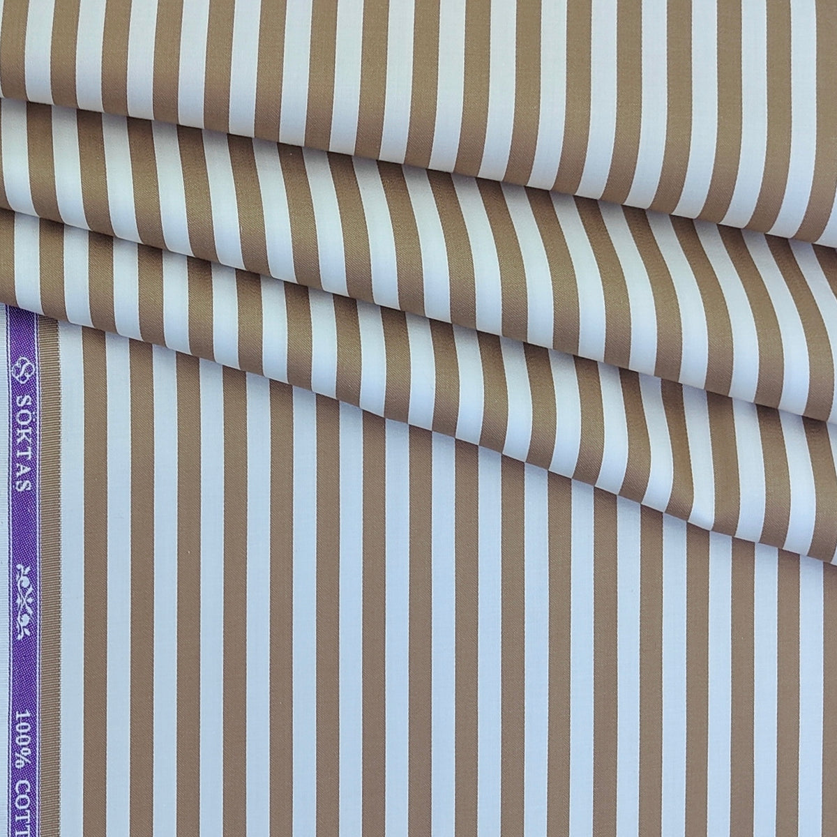Shirt Fabric Soktas Finest 80s Giza Cotton Bengal Stripe Colour Peanut Brown N White