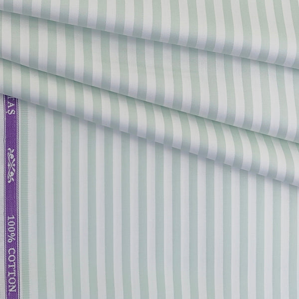 Shirt Fabric Soktas Finest 80s Giza Cotton Awning Stripes Colour Dull Green N White