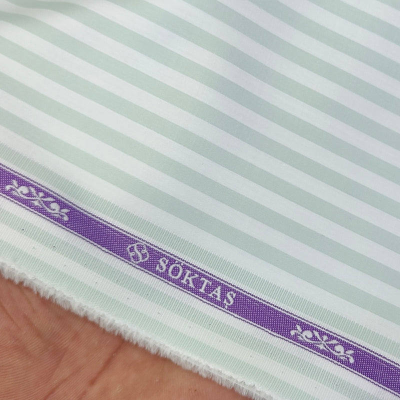 Shirt Fabric Soktas Finest 80s Giza Cotton Bengal Stripe Colour Light Green N White