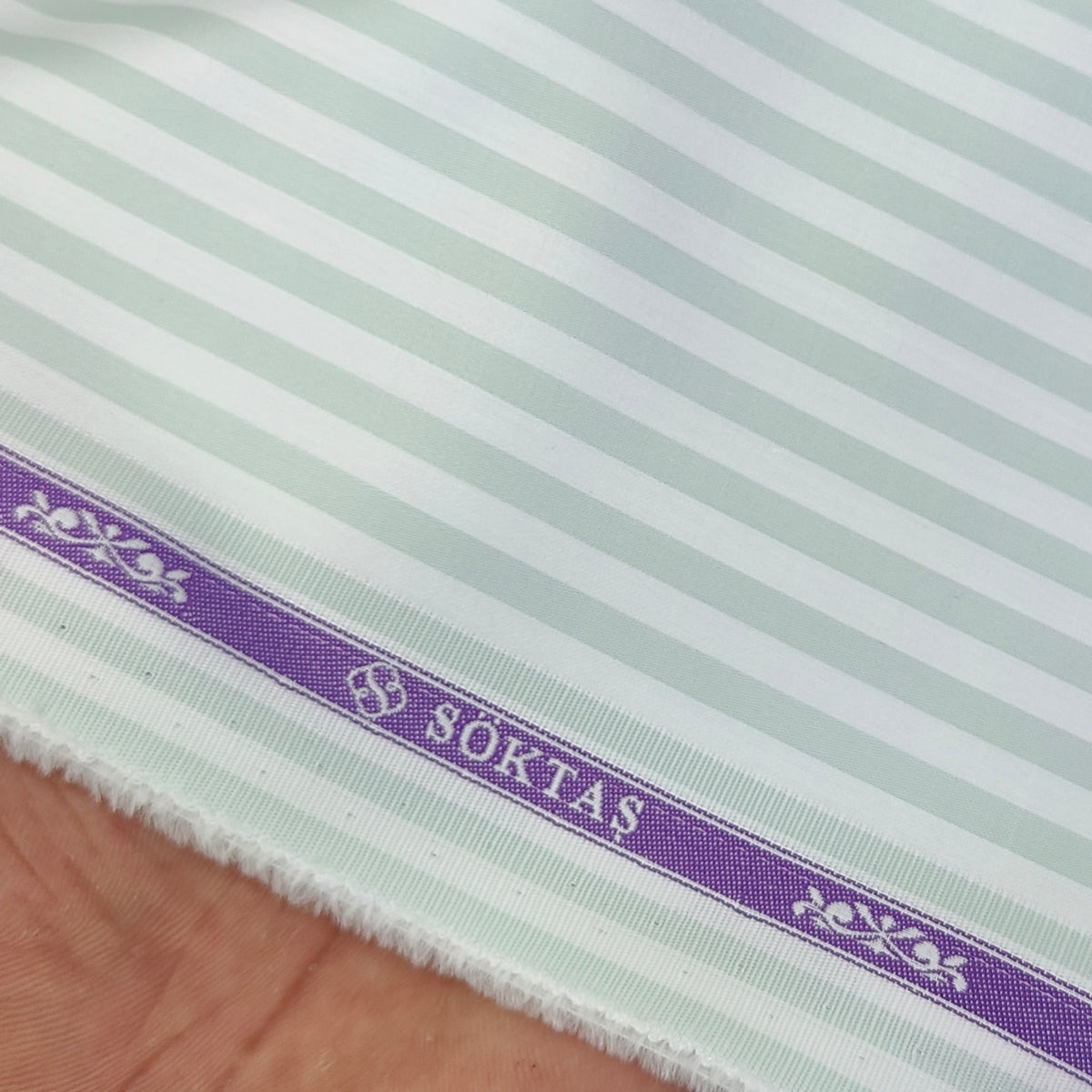Shirt Fabric Soktas Finest 80s Giza Cotton Bengal Stripe Colour Light Green N White