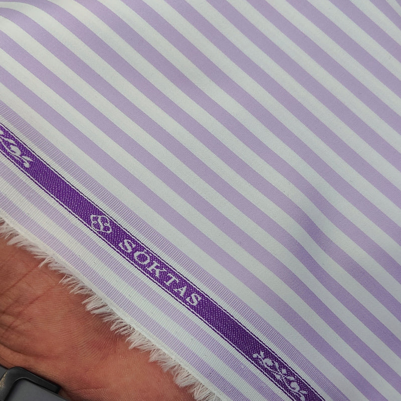 Shirt Fabric Soktas Finest 80s Giza Cotton Bengal Stripe Colour Lavender N White