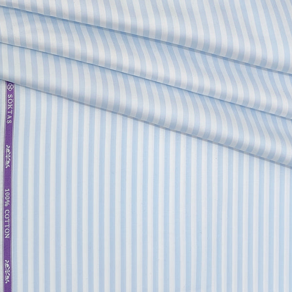 Shirt Fabric Soktas Finest 80s Giza Cotton Bengal Stripe Colour Blue N White