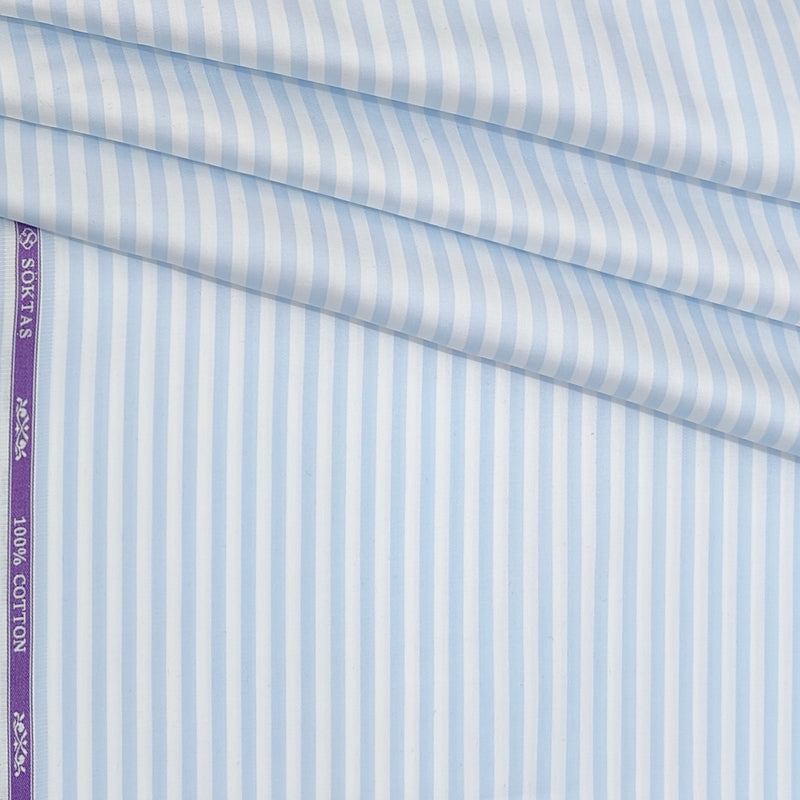Shirt Fabric Soktas Finest 80s Giza Cotton Bengal Stripe Colour Blue N White