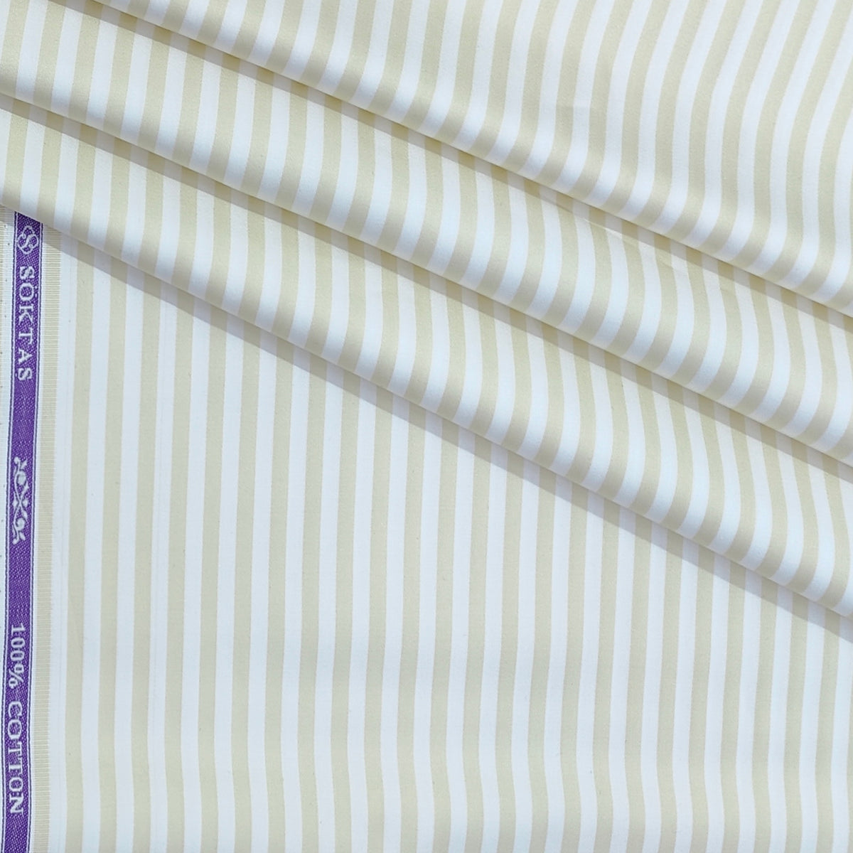 Shirt Fabric Soktas Finest 80s Giza Cotton Bengal Stripe Colour Cream Yellow N White