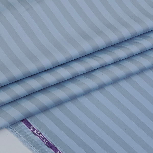 Shirt Fabric Soktas Finest 80s Giza Cotton Self Stripes Colour Sky Blue