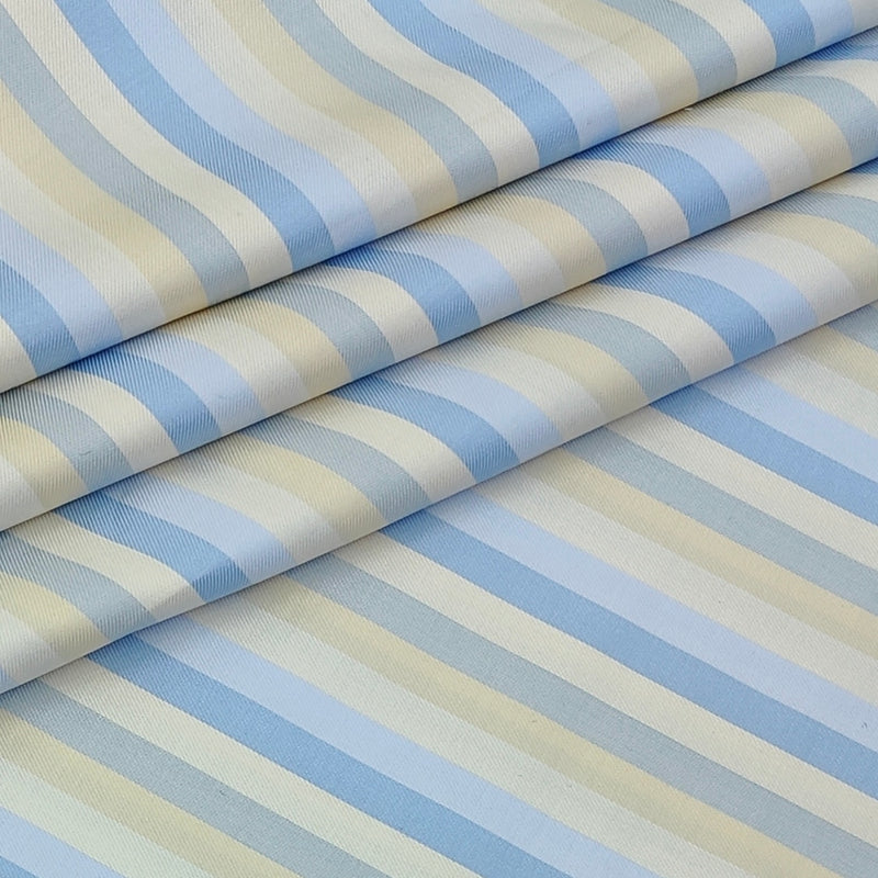 Shirt Fabric Soktas Finest 2Ply 100s Finest Giza Cotton Multi Width Vertical Stripes Colour Blue N Cream