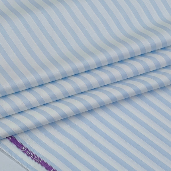 Shirt Fabric Soktas Finest 80s Giza Cotton Bengal Stripe Colour Sky Blue N White