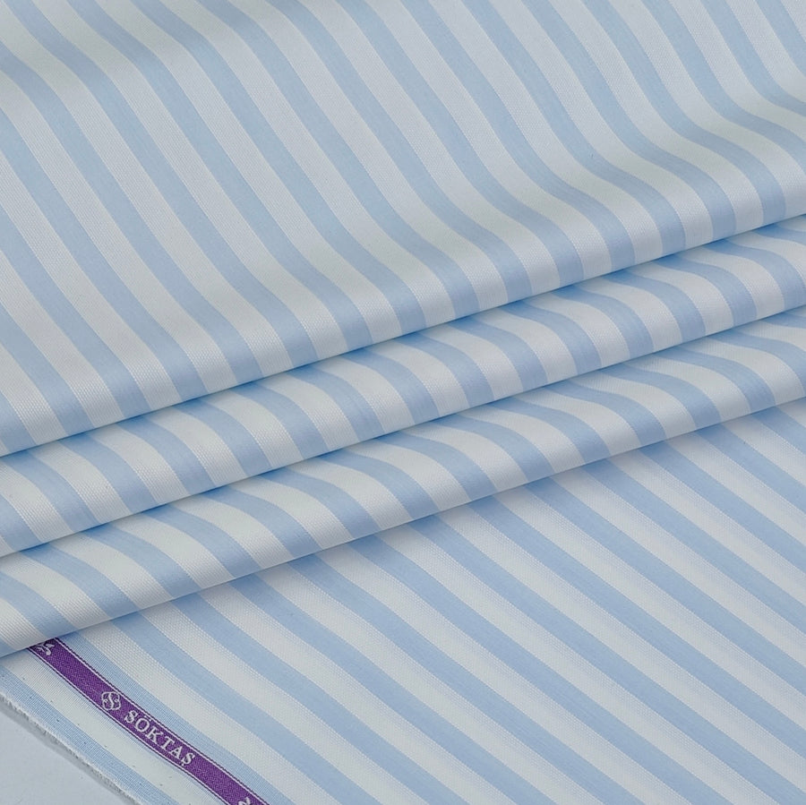 Shirt Fabric Soktas Finest 80s Giza Cotton Bengal Stripe Colour Sky Blue N White