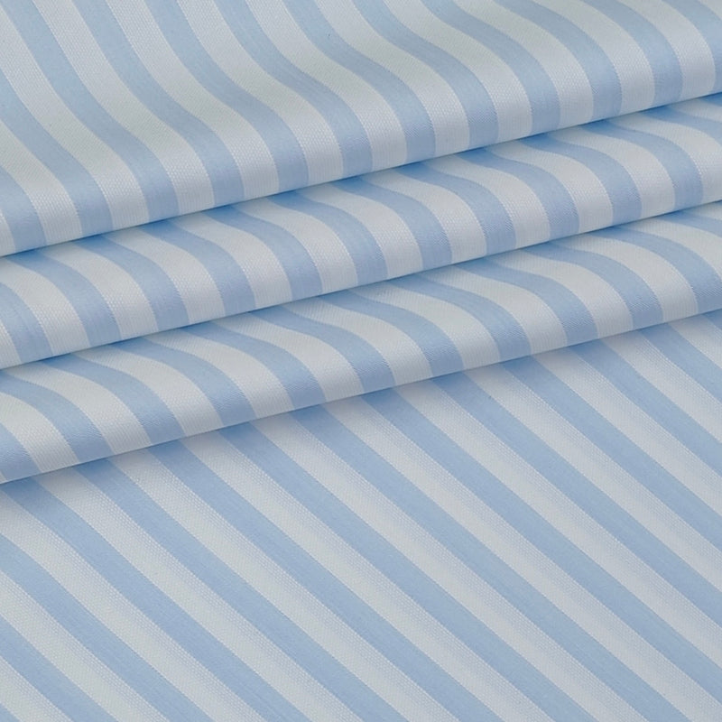 Shirt Fabric Soktas Finest 80s Giza Cotton Bengal Stripe Colour Sky Blue N White