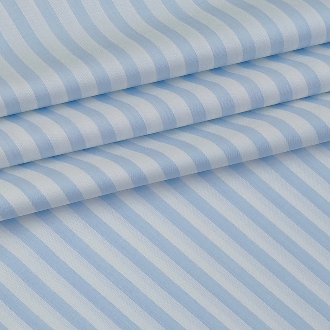 Shirt Fabric Soktas Finest 80s Giza Cotton Bengal Stripe Colour Sky Blue N White