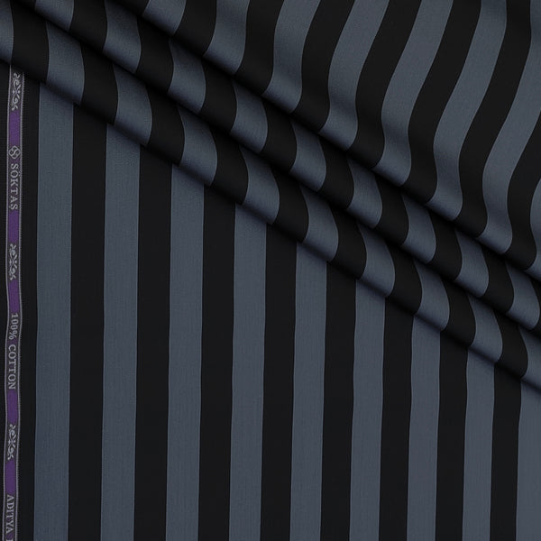 Shirt Fabric Soktas Finest 80s Giza Cotton Awning Stripes Colour Lava Grey N Black
