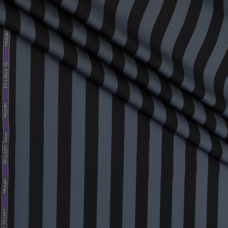 Shirt Fabric Soktas Finest 80s Giza Cotton Awning Stripes Colour Lava Grey N Black