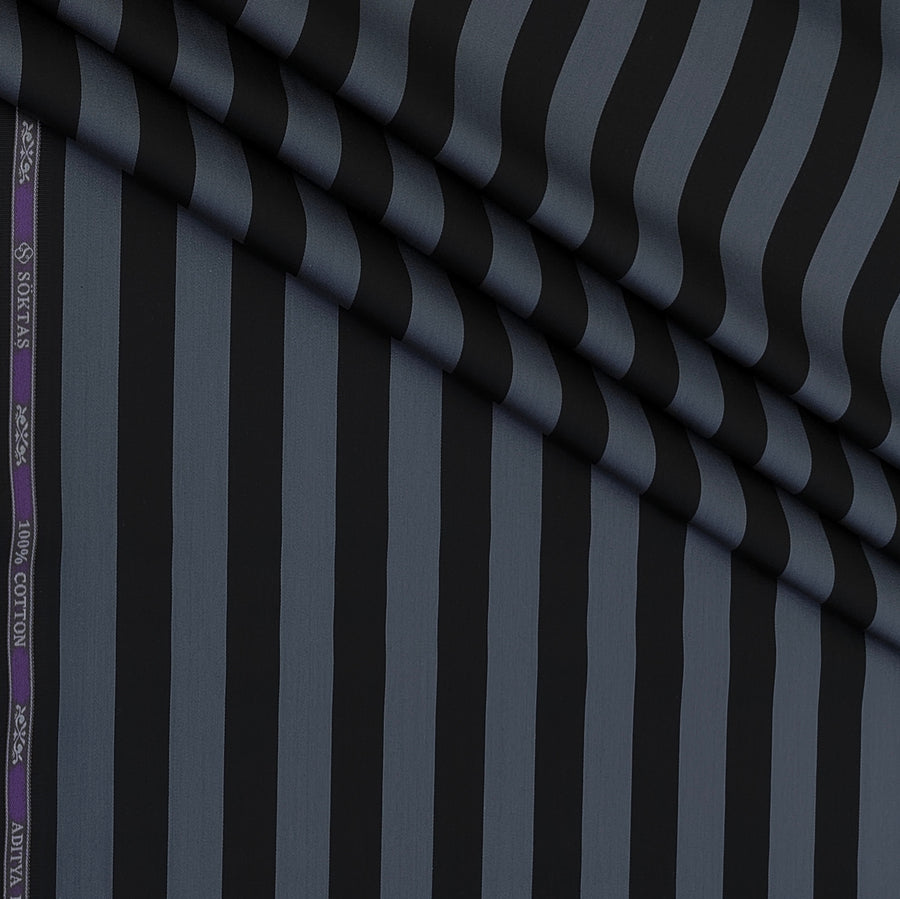 Shirt Fabric Soktas Finest 80s Giza Cotton Awning Stripes Colour Lava Grey N Black
