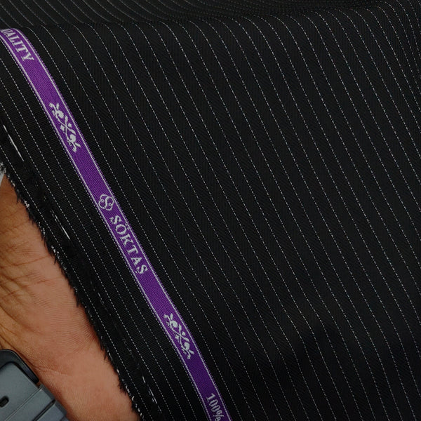 Shirt Fabric Soktas Finest 80s Giza Cotton PinStripe Colour Black
