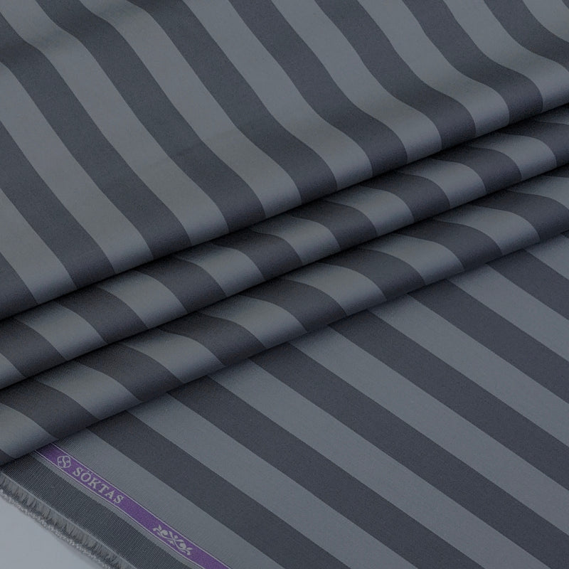 Shirt Fabric Soktas Finest 80s Giza Cotton Bengal Stripe Colour Charcoal Grey