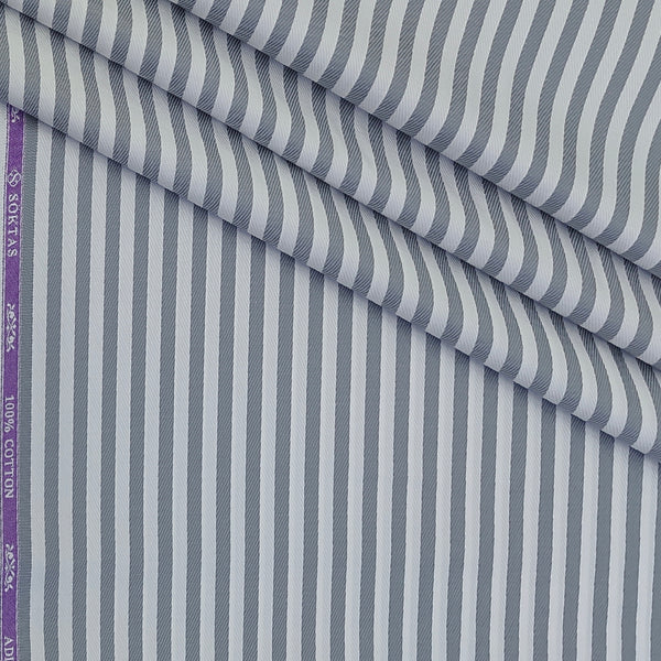 Shirt Fabric Soktas Finest 80s Giza Cotton Herrigbone Stripe Colour Grey N White