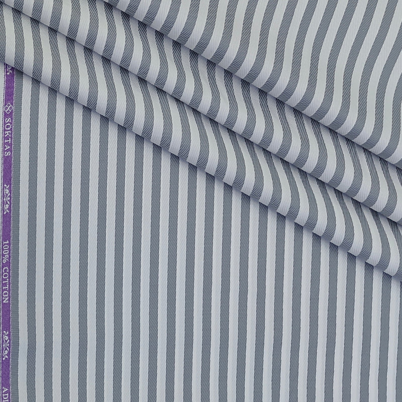 Shirt Fabric Soktas Finest 80s Giza Cotton Herrigbone Stripe Colour Grey N White