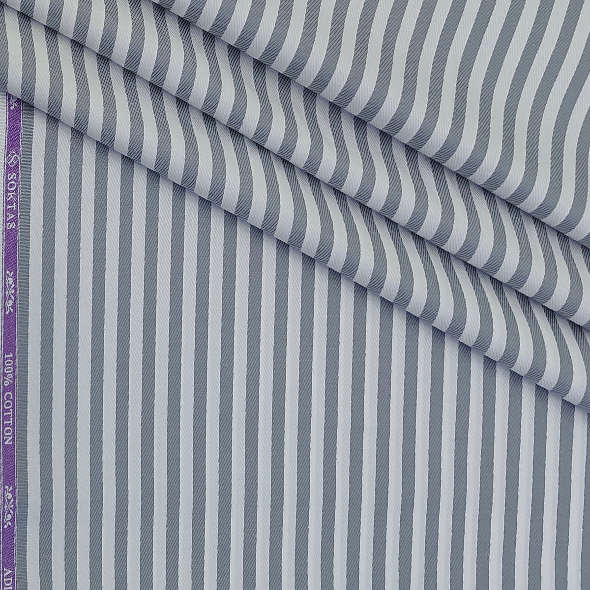 Shirt Fabric Soktas Finest 80s Giza Cotton Herrigbone Stripe Colour Grey N White