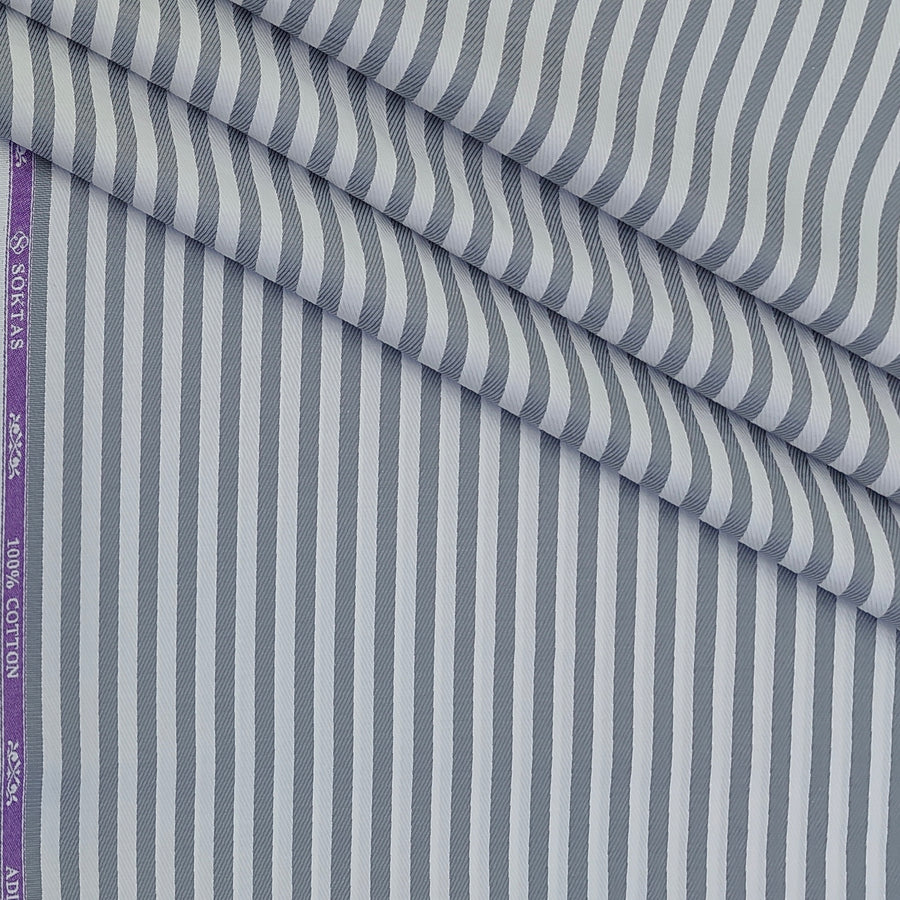 Shirt Fabric Soktas Finest 80s Giza Cotton Herrigbone Stripe Colour Grey N White