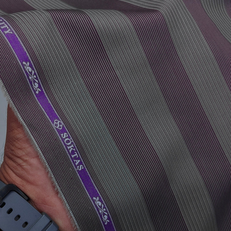 Shirt Fabric Soktas Finest 80s Giza Cotton Pencil Stripe Colour Dusty Brown N Plum