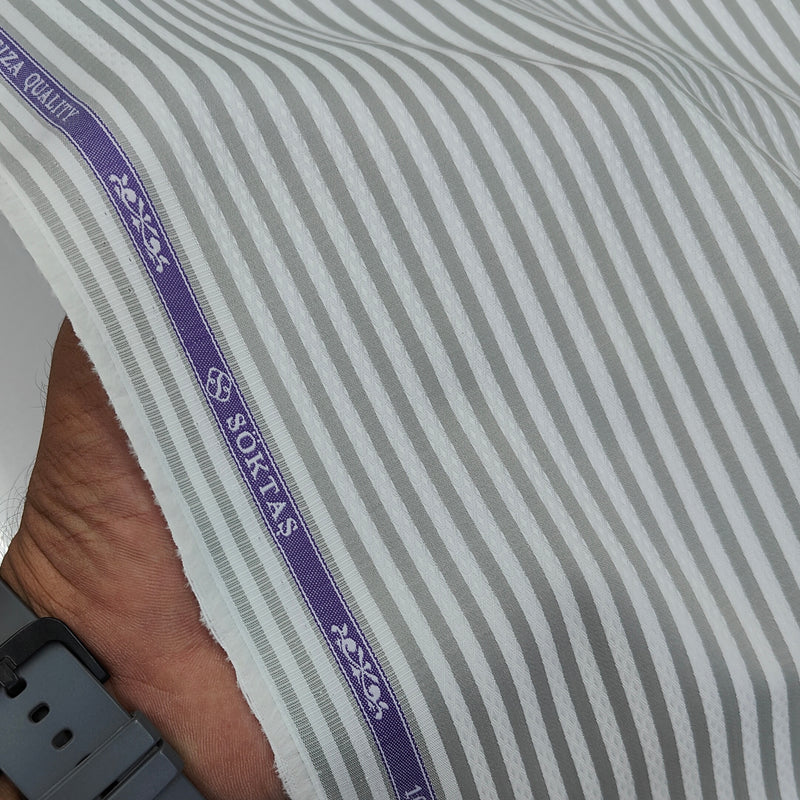 Shirt Fabric Soktas Finest 80s Giza Cotton Bengal Stripe With Dobby Colour Grey N White