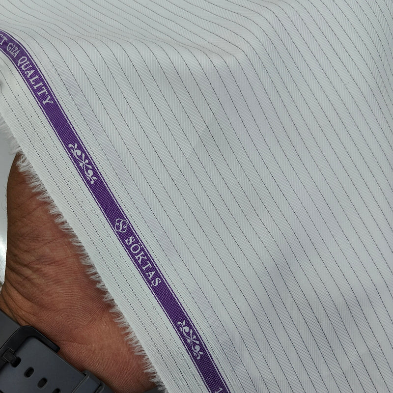 Shirt Fabric Soktas Finest 80s Giza Cotton Pencil Stripe Colour Black N White