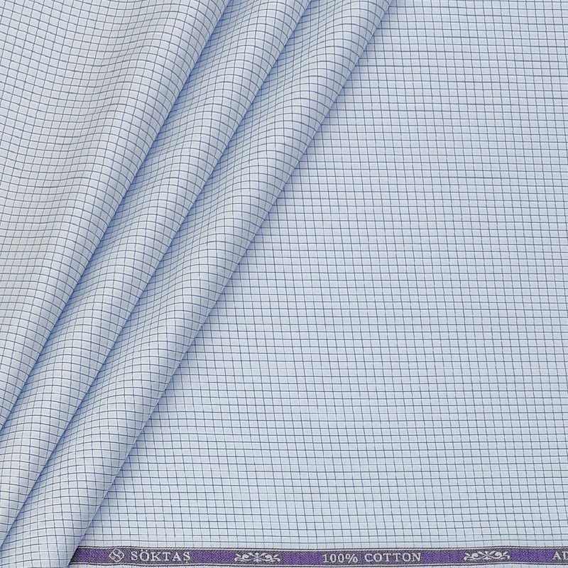 Shirt Fabric Soktas Finest 80s Giza Cotton Graph Check Colour Blue N White