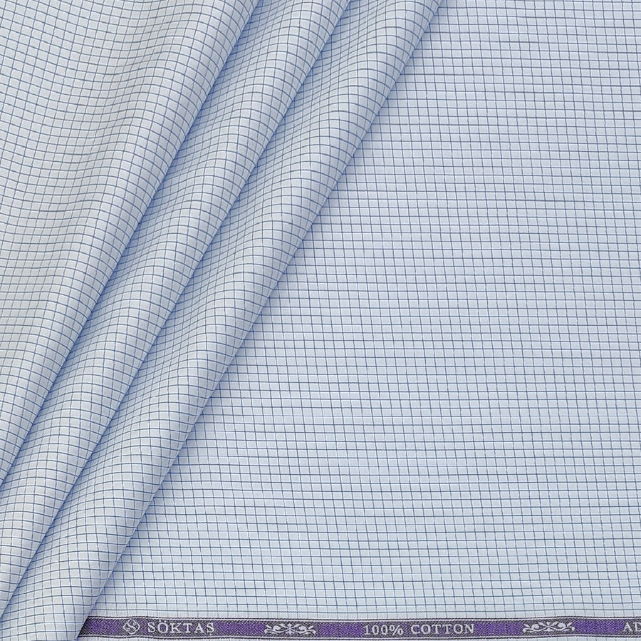 Shirt Fabric Soktas Finest 80s Giza Cotton Graph Check Colour Blue N White