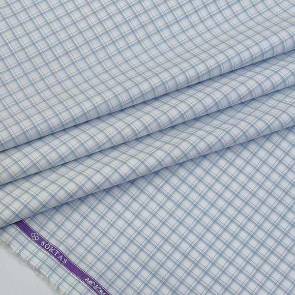 Shirt Fabric Soktas Finest 80s Giza Cotton Windowpane Check Colour Light Blue N White