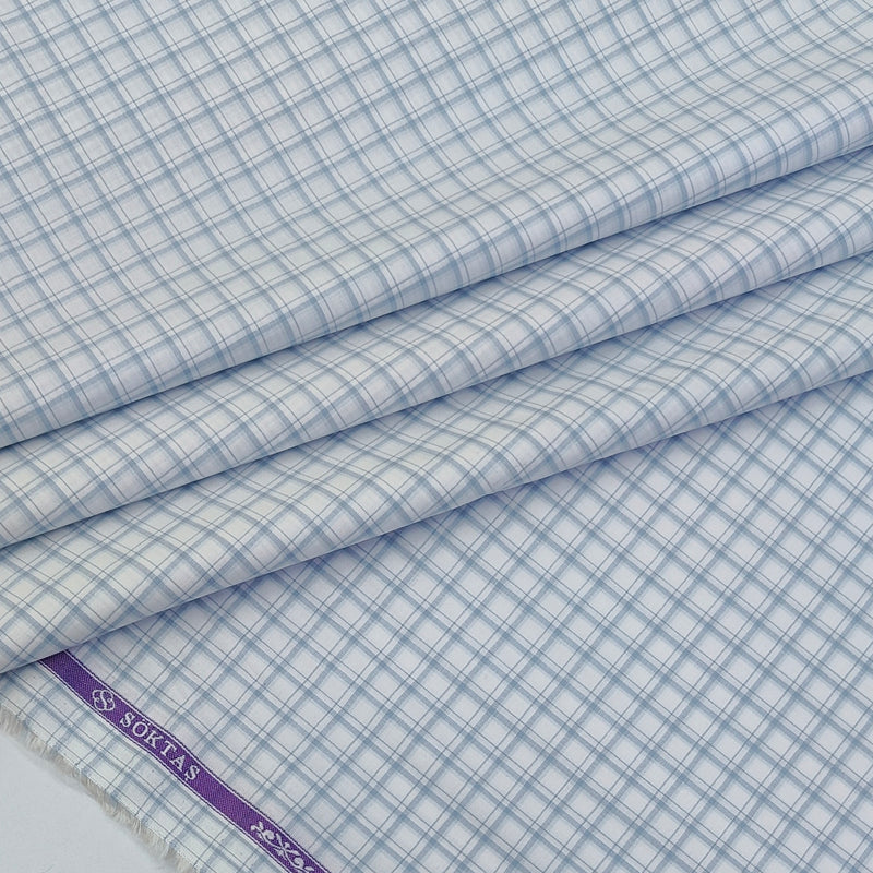 Shirt Fabric Soktas Finest 80s Giza Cotton Windowpane Check Colour Light Blue N White