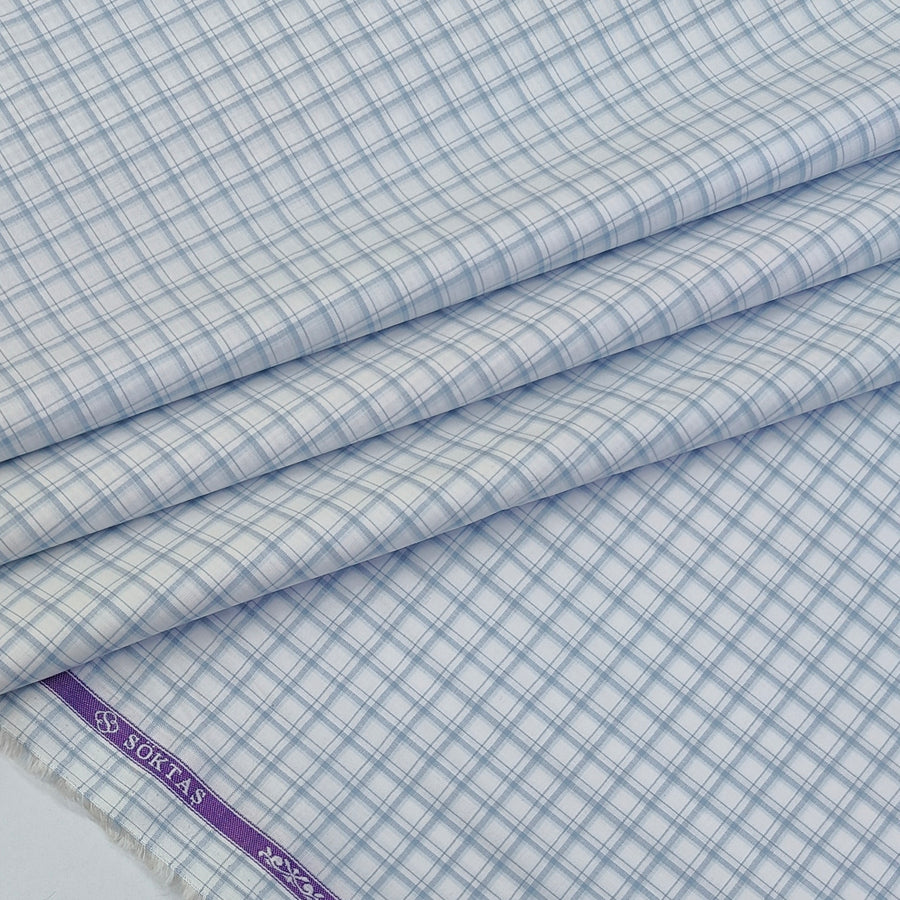 Shirt Fabric Soktas Finest 80s Giza Cotton Windowpane Check Colour Light Blue N White