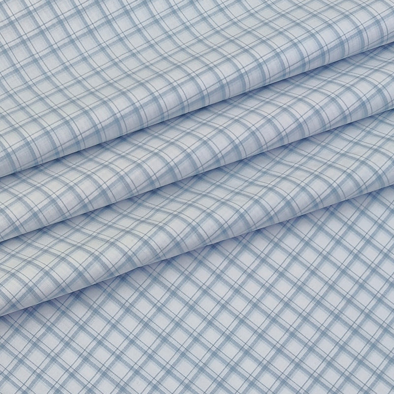 Shirt Fabric Soktas Finest 80s Giza Cotton Windowpane Check Colour Light Blue N White